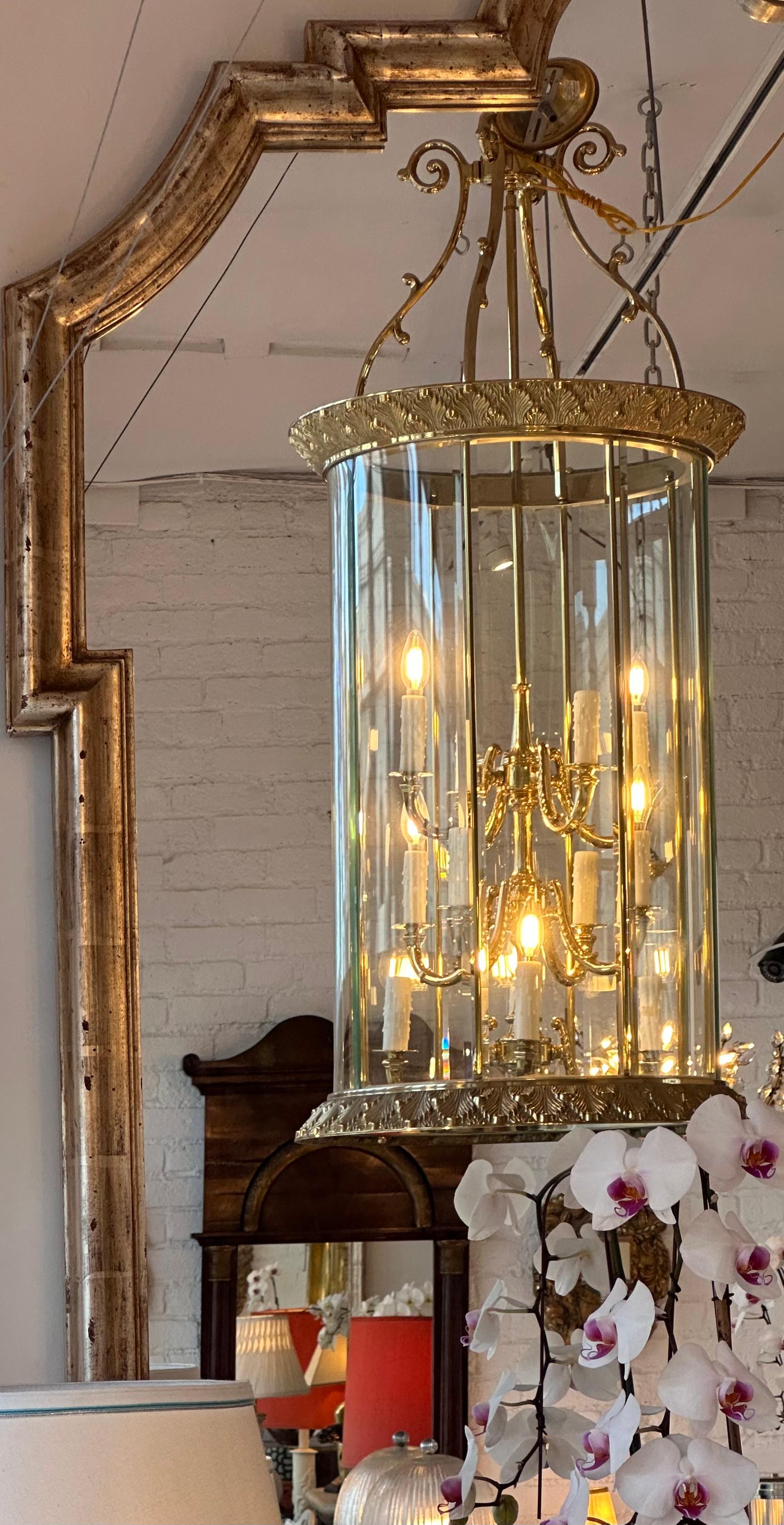 Art Deco Bronze Chandelier Theater Lantern Light Fixture   In Good Condition For Sale In LOS ANGELES, CA