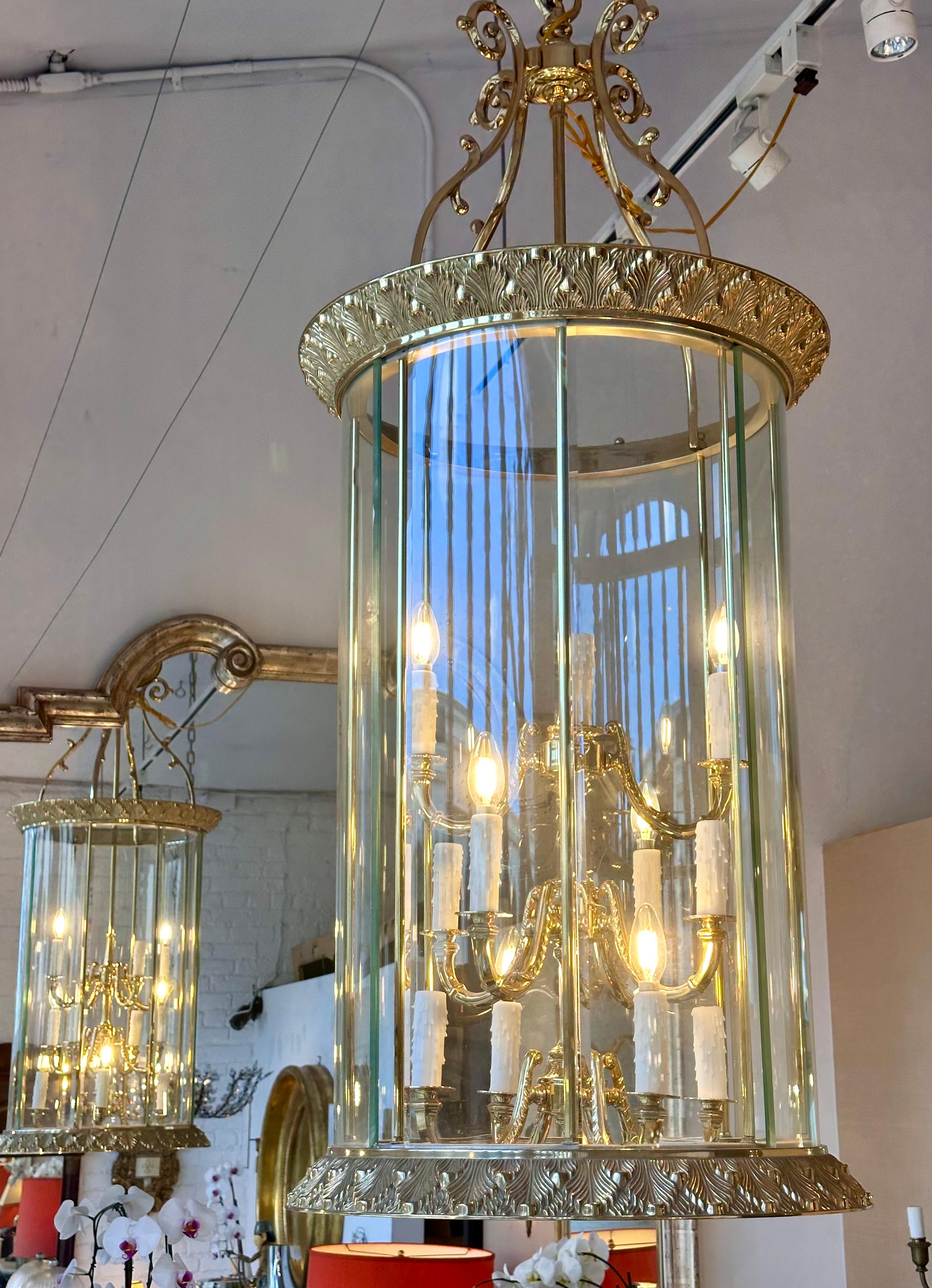 Mid-20th Century Art Deco Bronze Chandelier Theater Lantern Light Fixture   For Sale