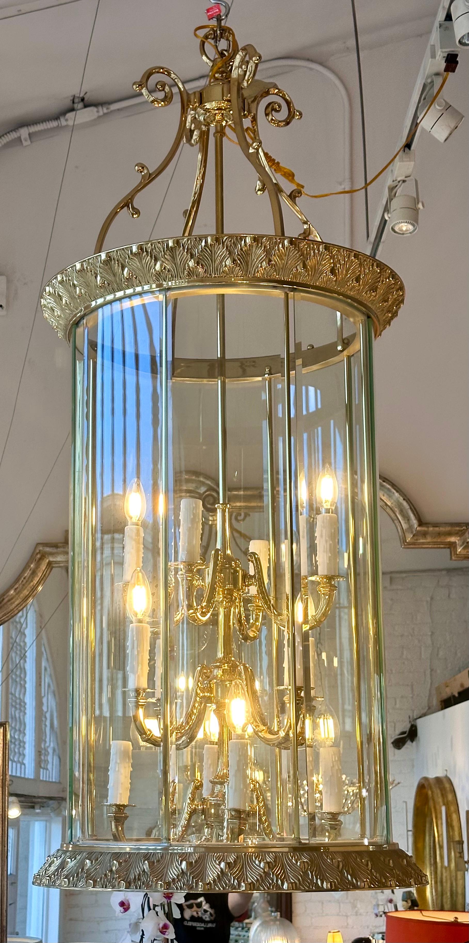 Brass Art Deco Bronze Chandelier Theater Lantern Light Fixture   For Sale