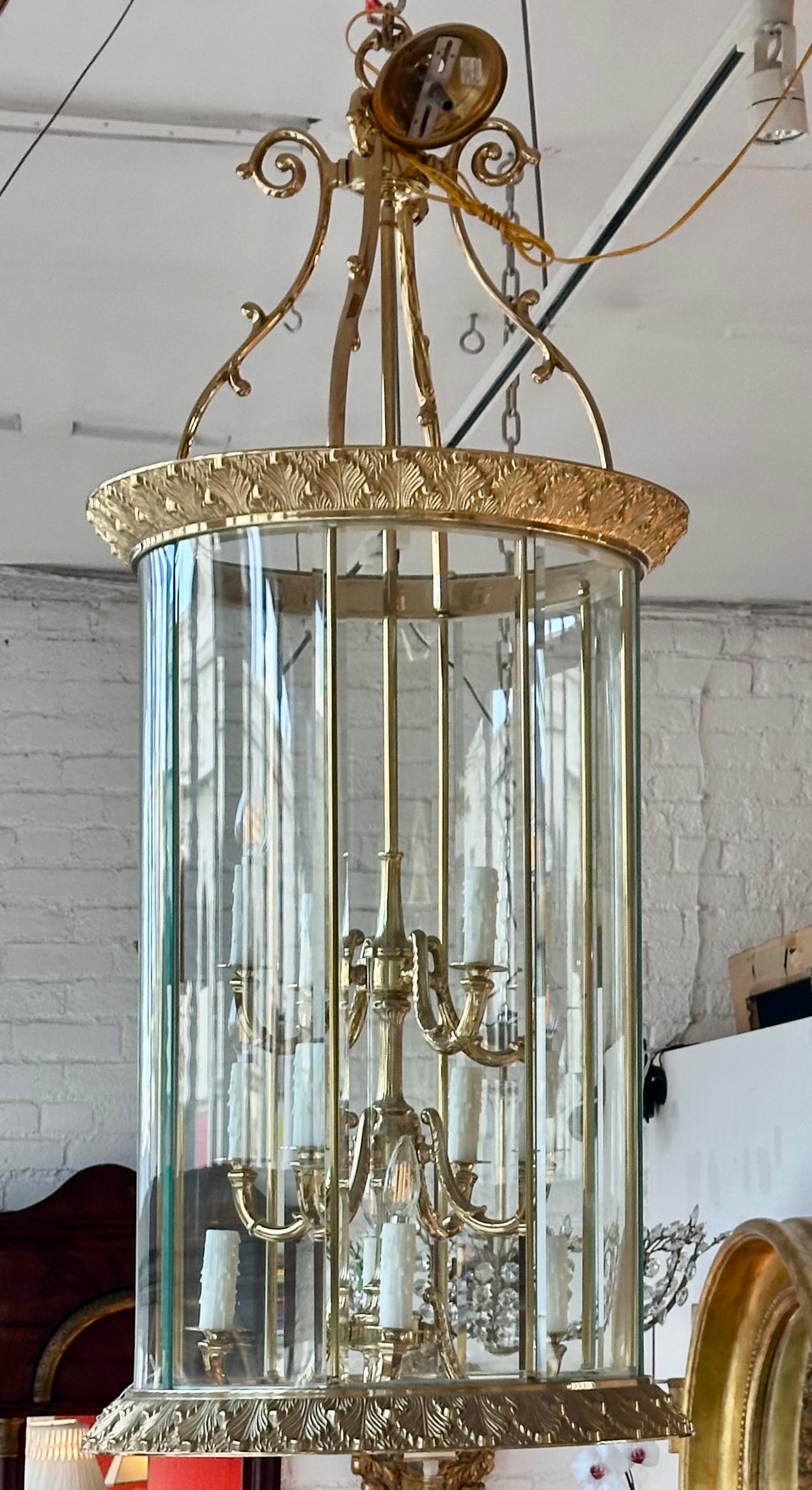 Ottone Lampadario Art Deco in bronzo per teatro a lanterna in vendita