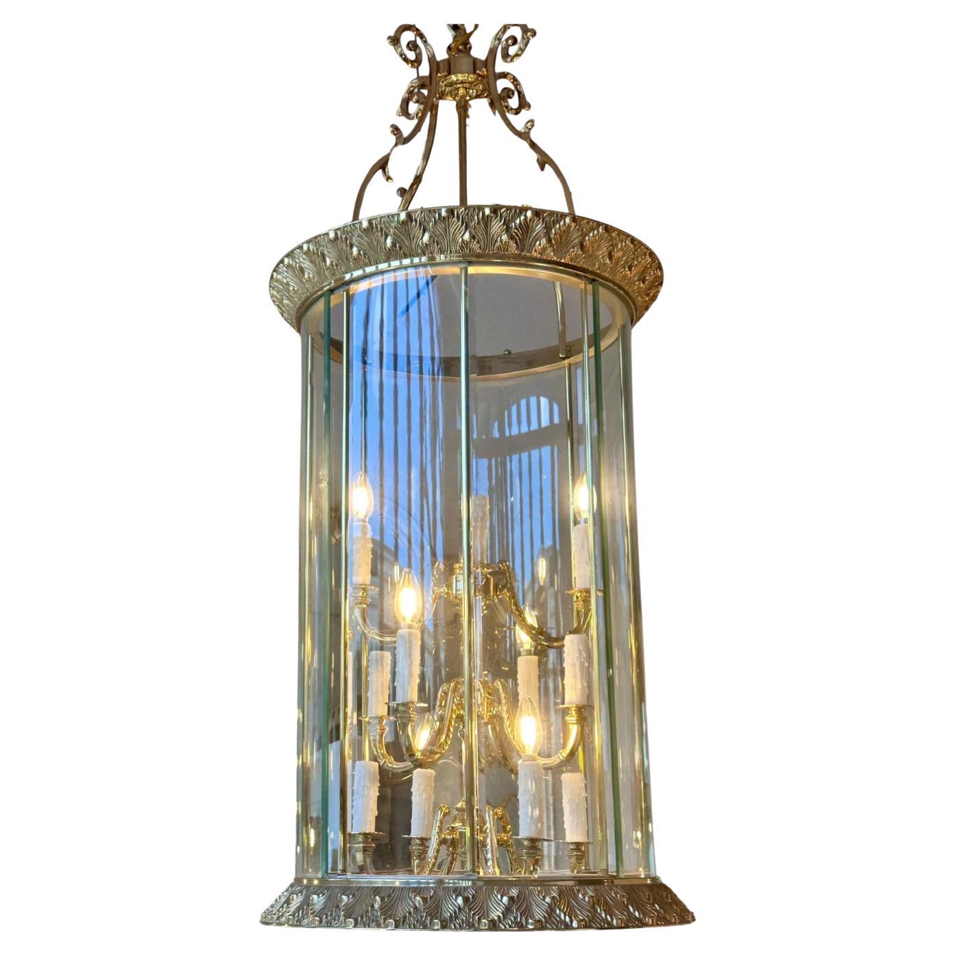 Art Deco Bronze Chandelier Theater Lantern Light Fixture   For Sale