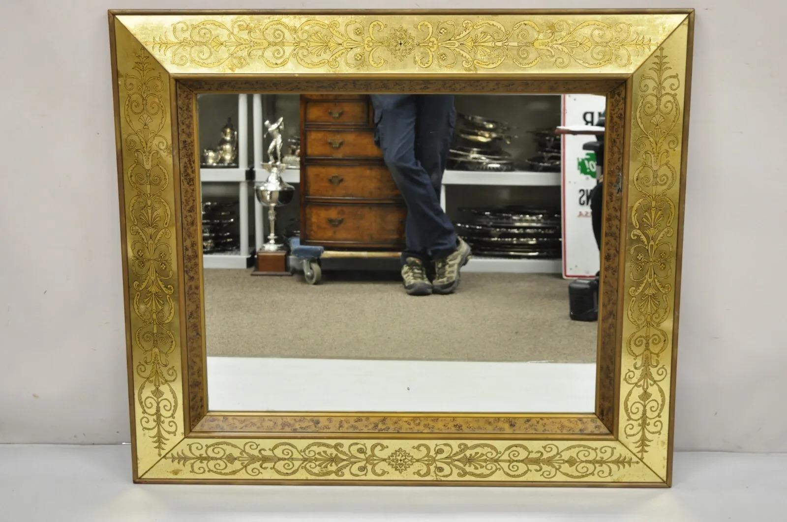Vintage Hollywood Regency Gilt Gold Leaf Italian Style Rectangular Wall Mirror For Sale 11