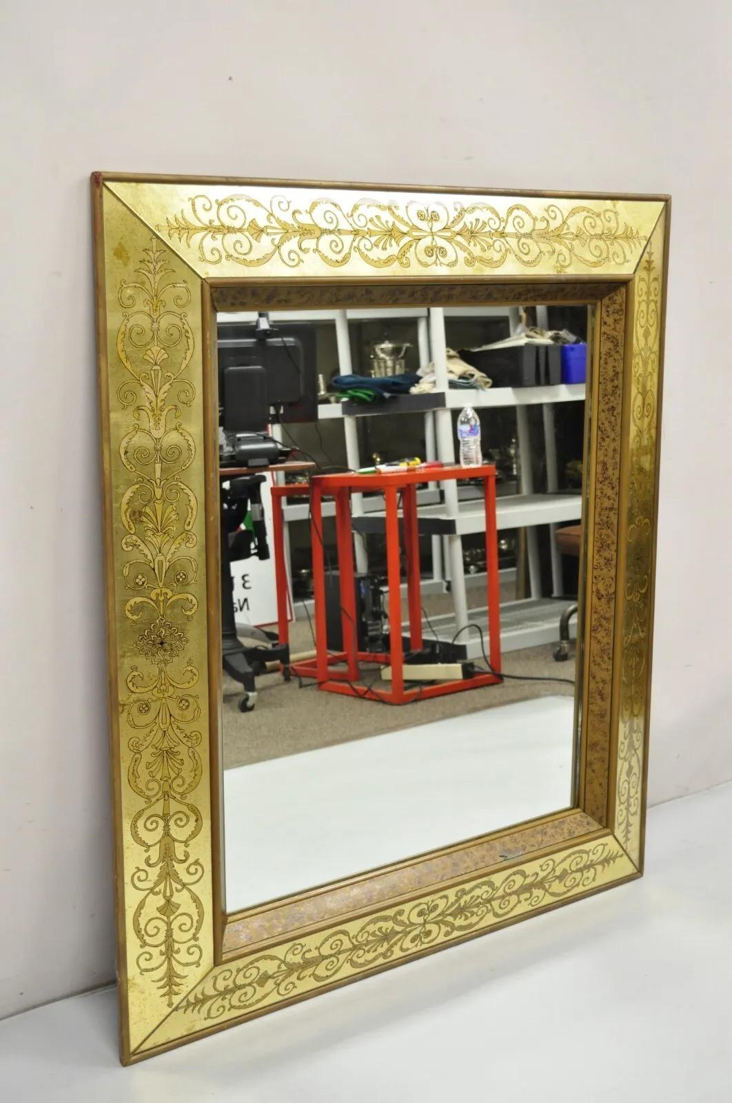 Miroir mural rectangulaire de style italien Hollywood Regency doré à la feuille d'or en vente 13