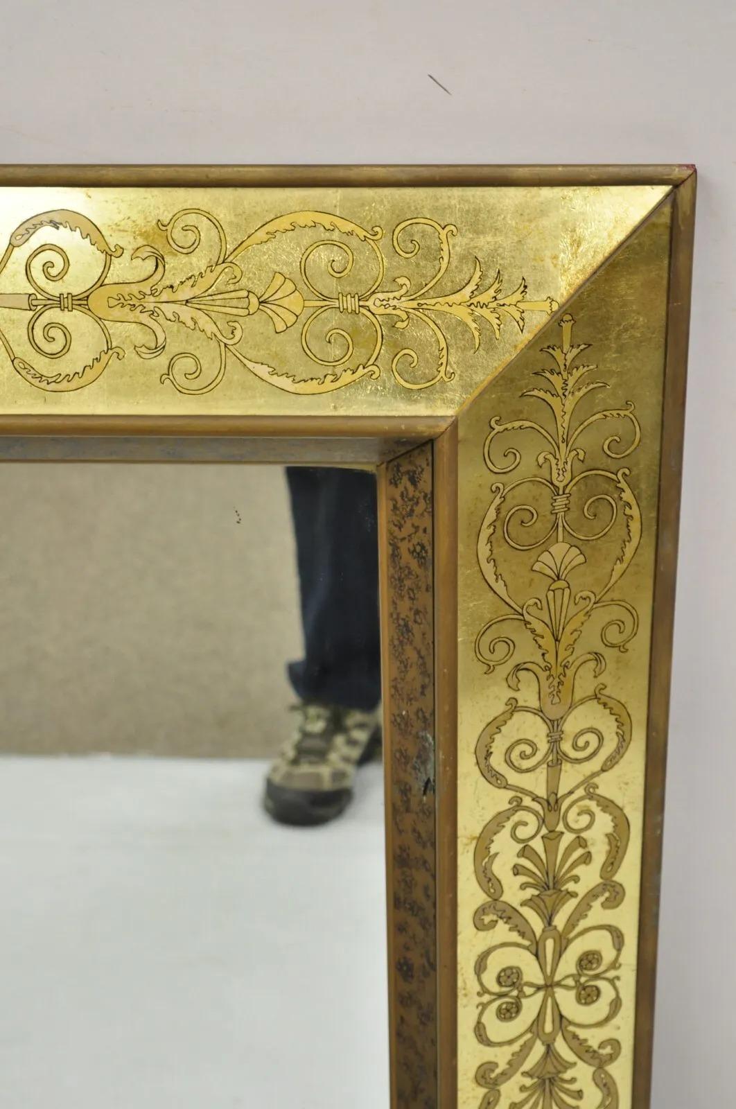 Verre Miroir mural rectangulaire de style italien Hollywood Regency doré à la feuille d'or en vente