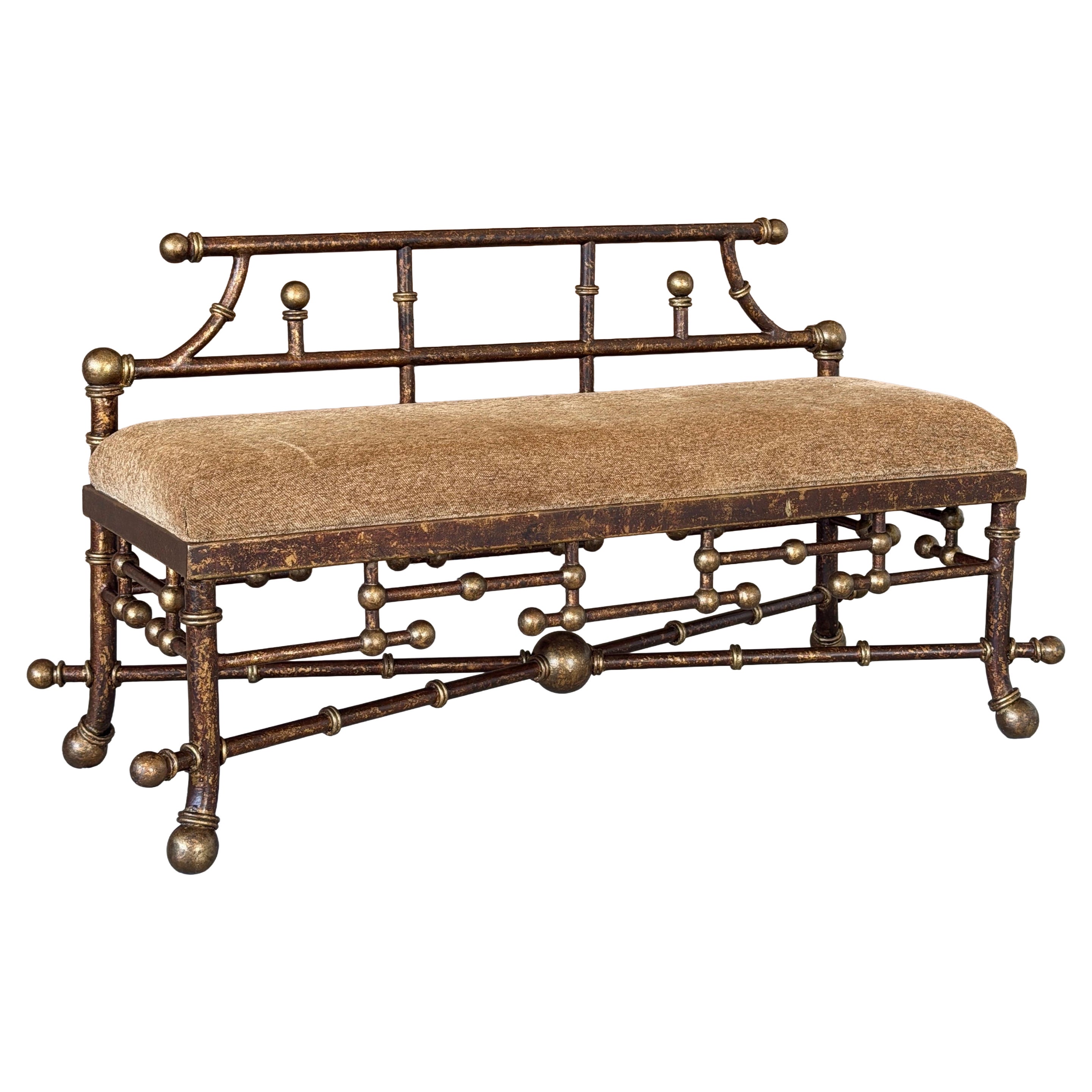 Vintage Hollywood Regency Gilt Metal Ball Finial Bench
