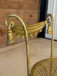 Vintage Hollywood Regency Gilt Metal Vanity Chair With Tassel Swag Detail