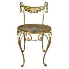 Vintage Hollywood Regency Gilt Metal Vanity Chair With Tassel Swag Detail