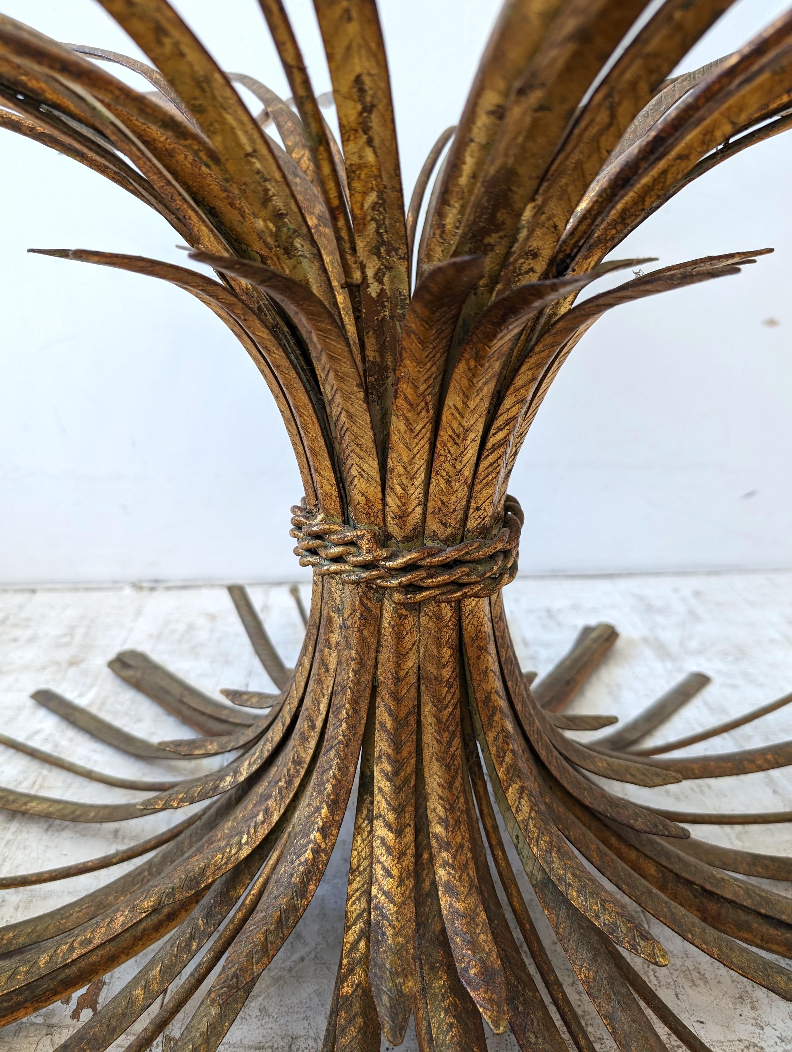 Vintage Hollywood Regency gilt metal wheatsheaf 'Coco Chanel' coffee table 4