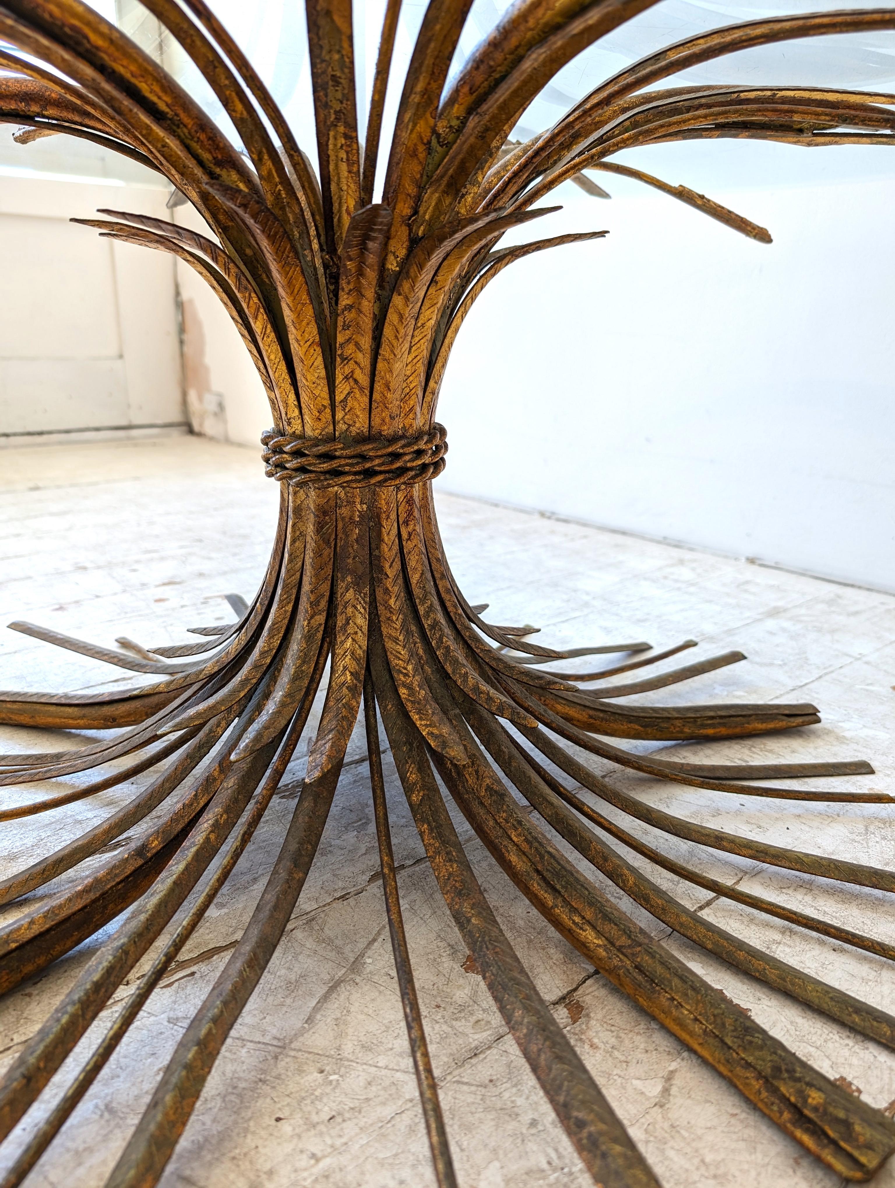 Vintage Hollywood Regency gilt metal wheatsheaf 'Coco Chanel' coffee table 6