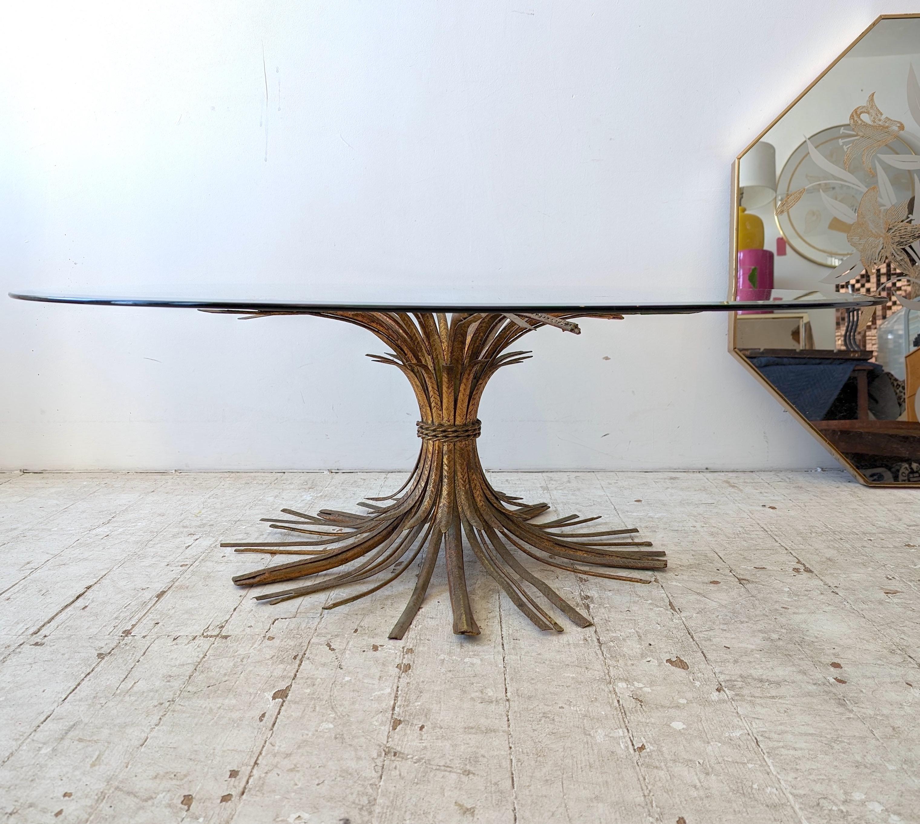 20th Century Vintage Hollywood Regency gilt metal wheatsheaf 'Coco Chanel' coffee table