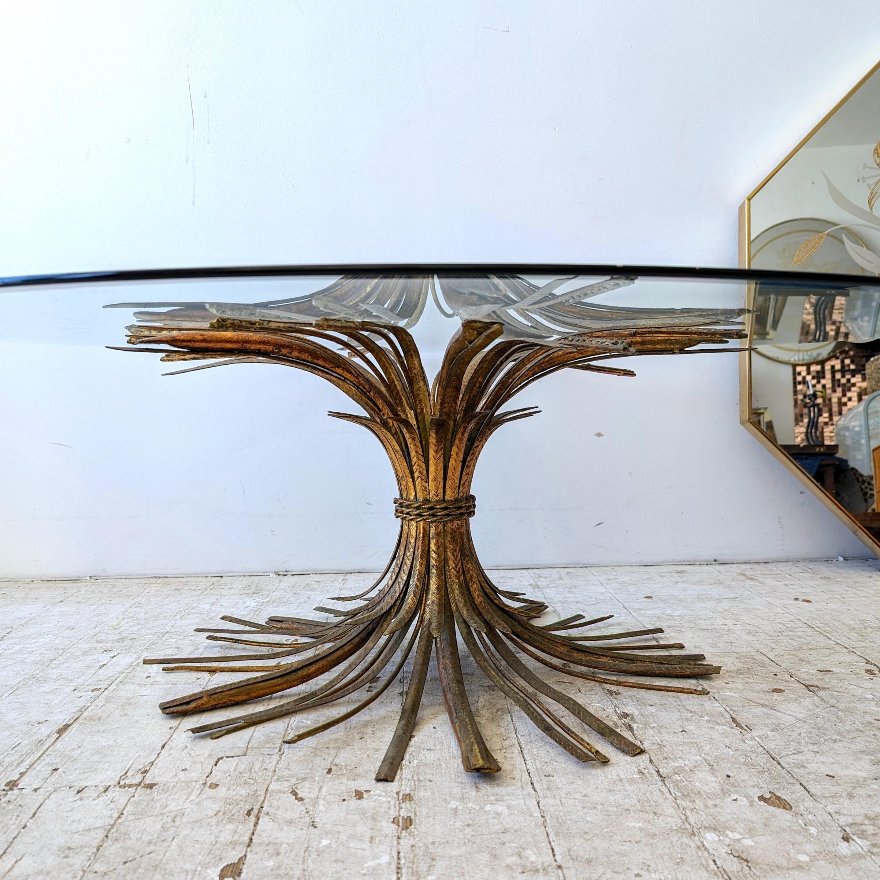 Metal Vintage Hollywood Regency gilt metal wheatsheaf 'Coco Chanel' coffee table For Sale