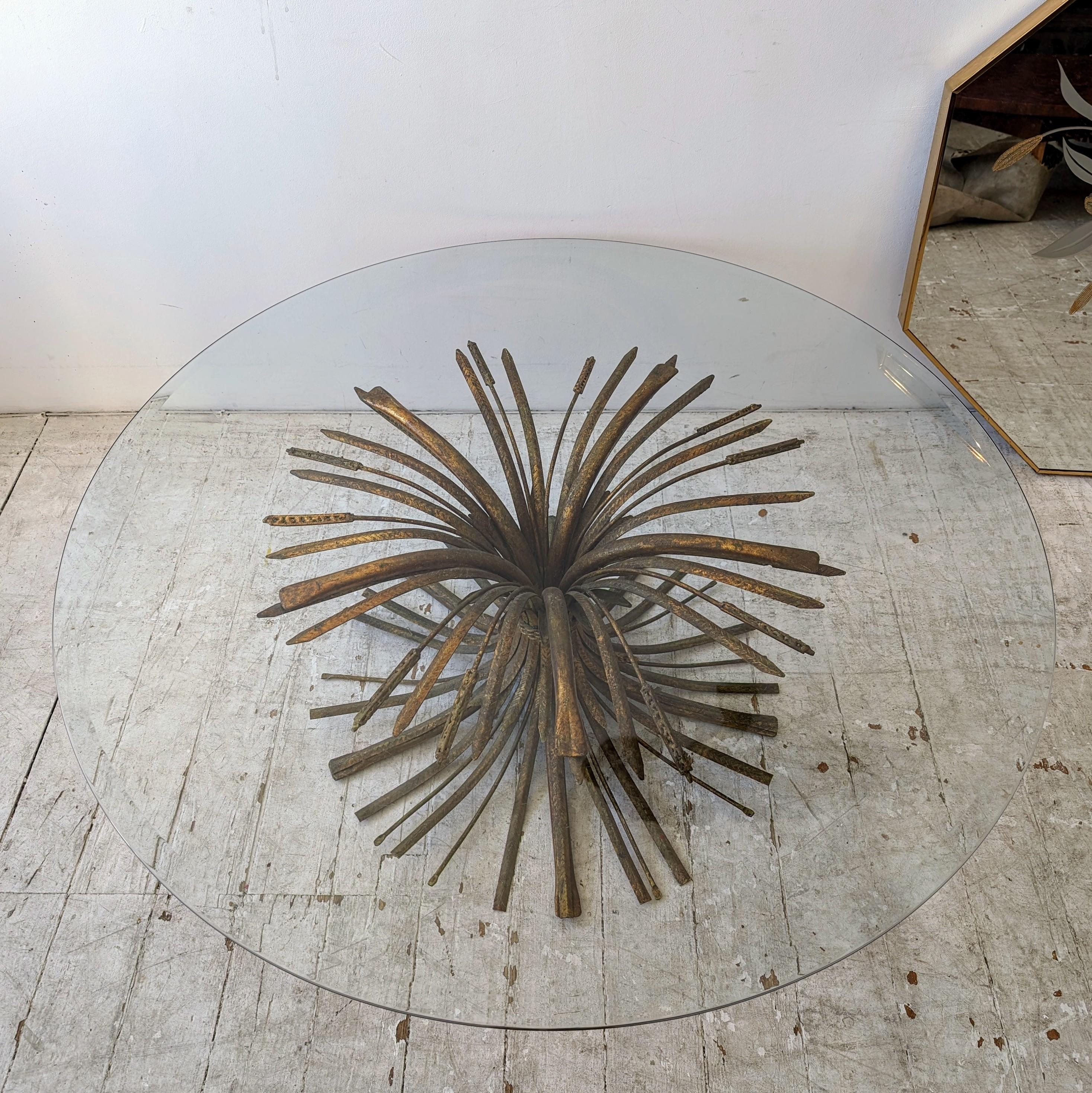 Vintage Hollywood Regency gilt metal wheatsheaf 'Coco Chanel' coffee table 1