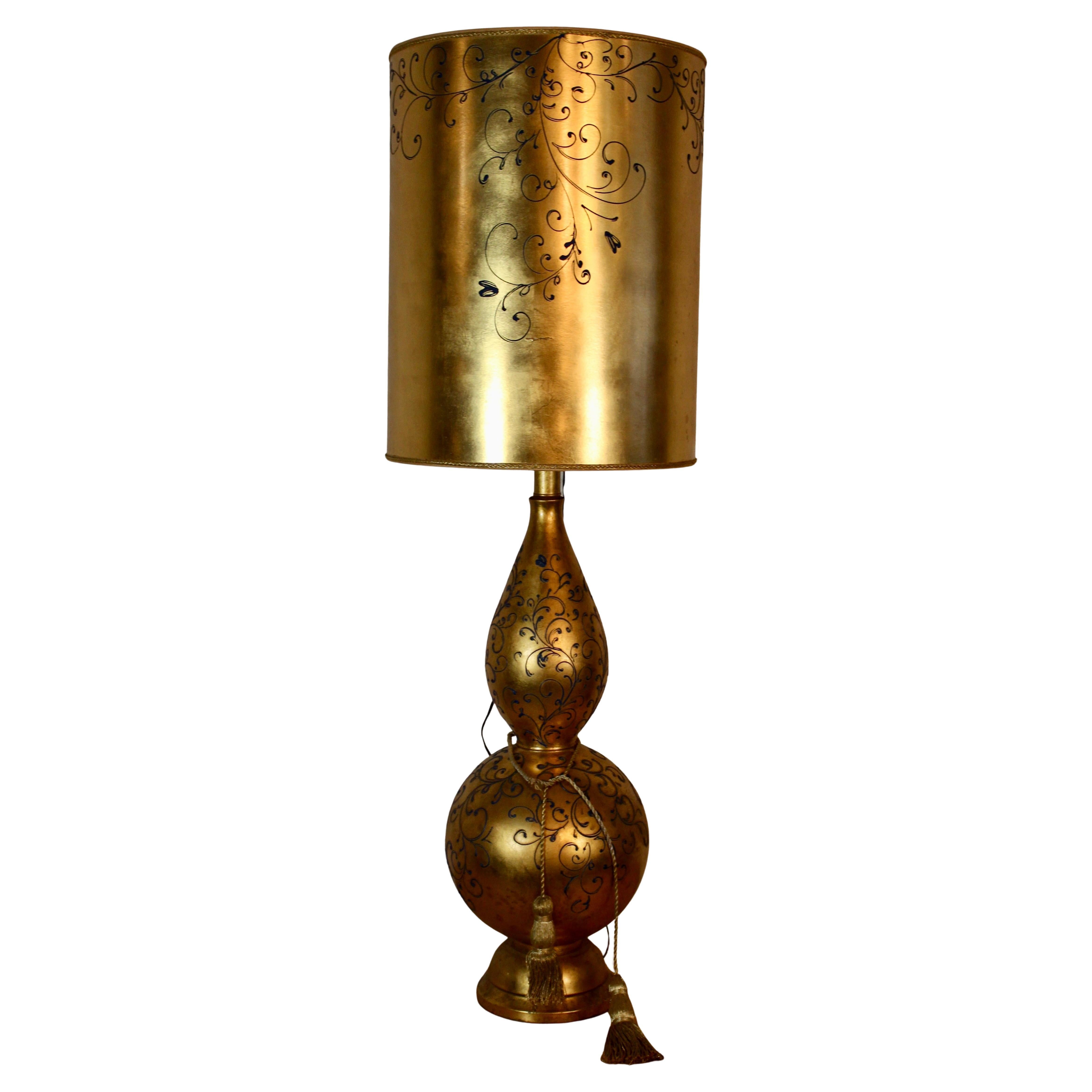 Vintage Hollywood Regency Gilted Gourd Lamp For Sale