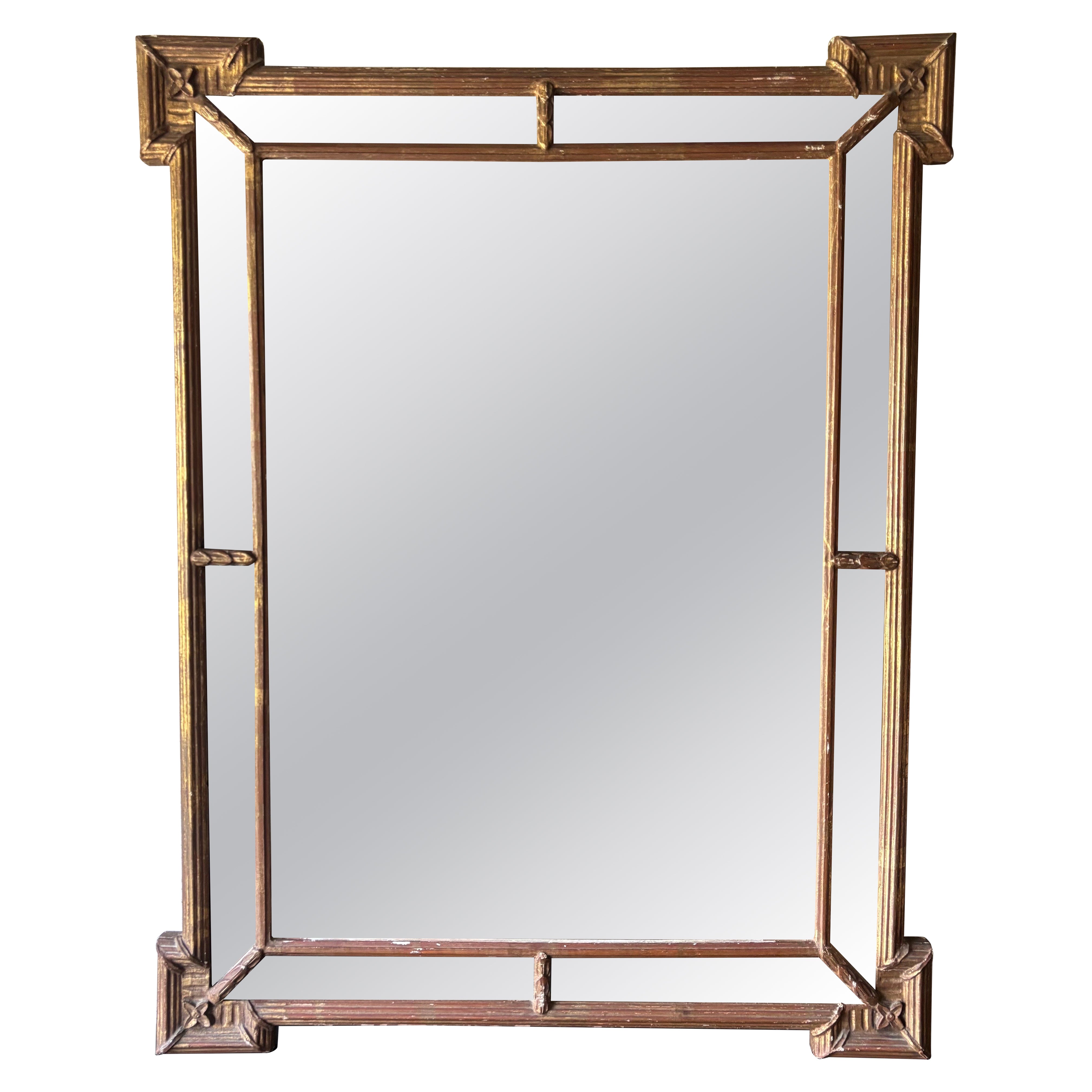 Espejo de pared vintage de estilo Hollywood Regency, de madera dorada y cristal biselado