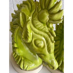 Vintage Hollywood Regency Glazed Ceramic Carousel Horse Lamps, a Pair