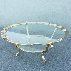 Vintage Hollywood Regency Gold and Glass Two Tier Coffee Table