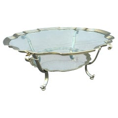 Vintage Hollywood Regency Gold and Glass Two Tier Coffee Table