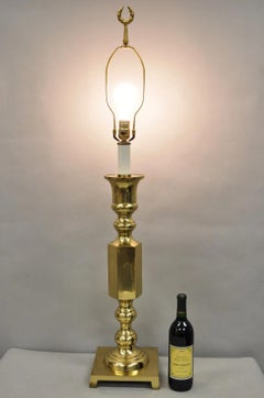 Vintage Hollywood Regency Gold Brass Tall Candlestick Table Lamp Made In Japan