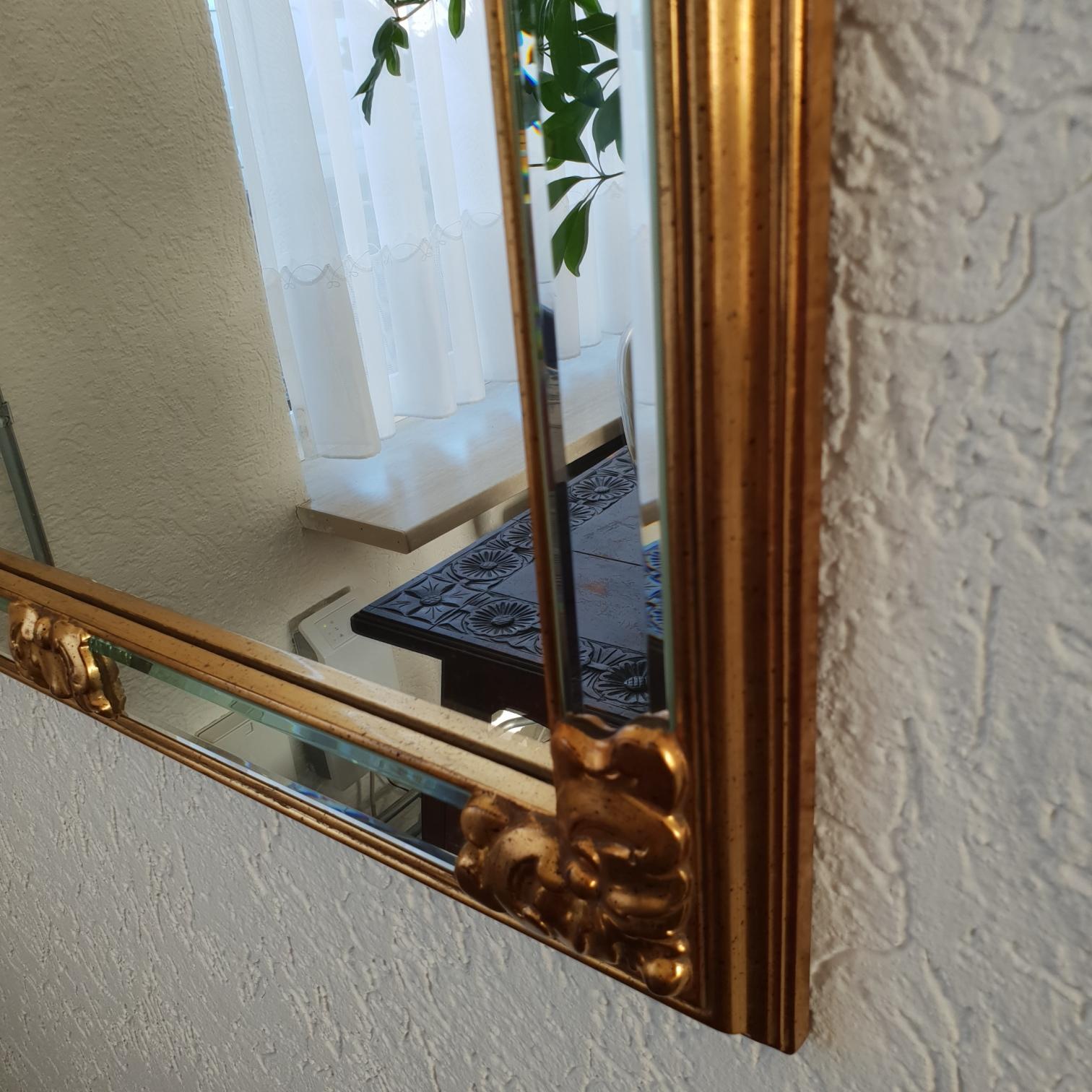 Faceted Vintage Hollywood Regency Gold Colored Mirror by Deknudt, 1970s