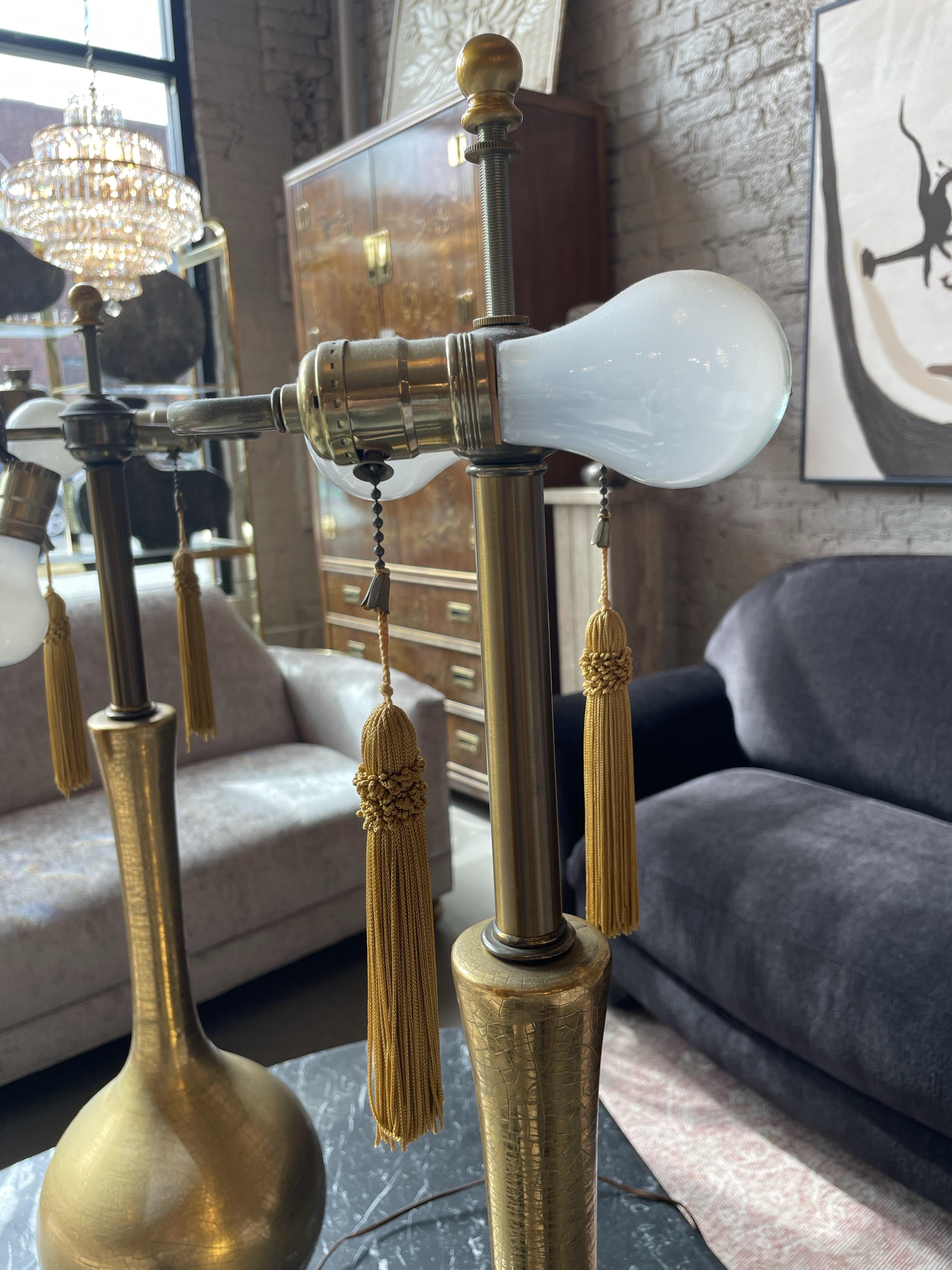 Vintage Hollywood Regency Gold Crackle Lamps - a Pair 5