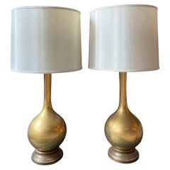Retro Hollywood Regency Gold Crackle Lamps - a Pair