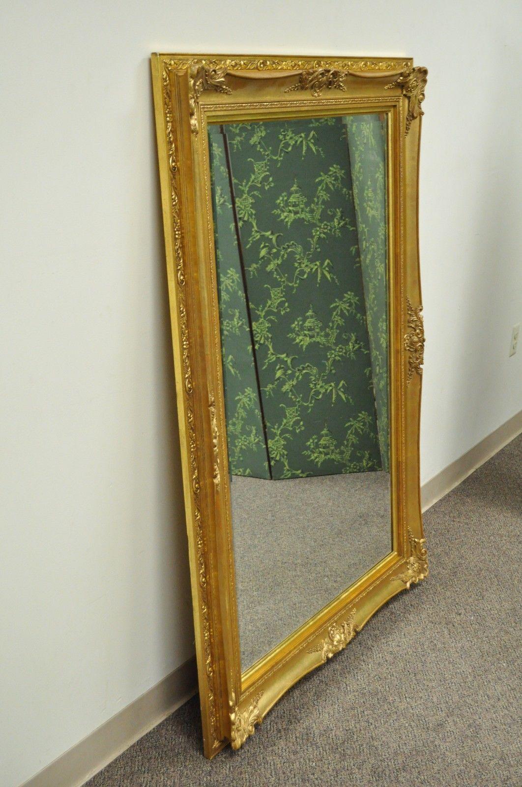 Vintage Hollywood Regency Gold French Style Bevelled Glass Sofa Mirror In Good Condition In Philadelphia, PA