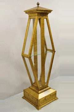 Vintage Hollywood Regency Gold Gilt Diamond Shaped Etagere Curio Display Cabinet