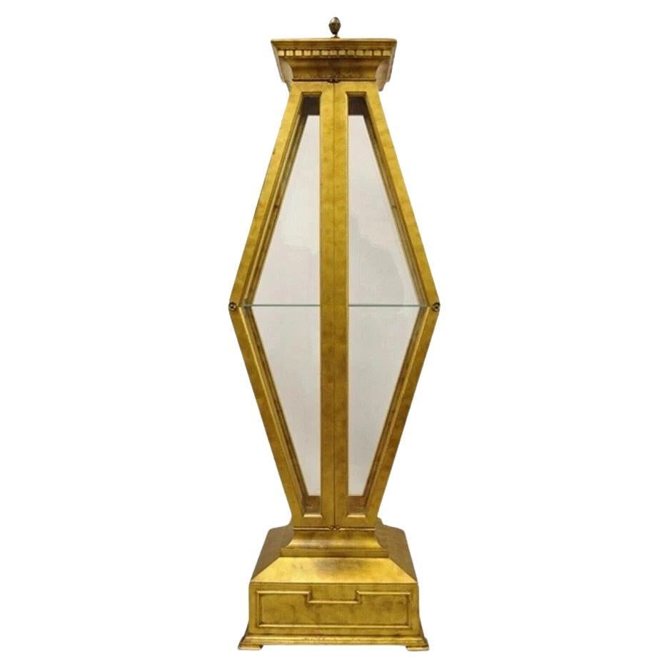 Vintage Hollywood Regency Gold Gilt Diamond Shaped Etagere Curio Display Cabinet For Sale