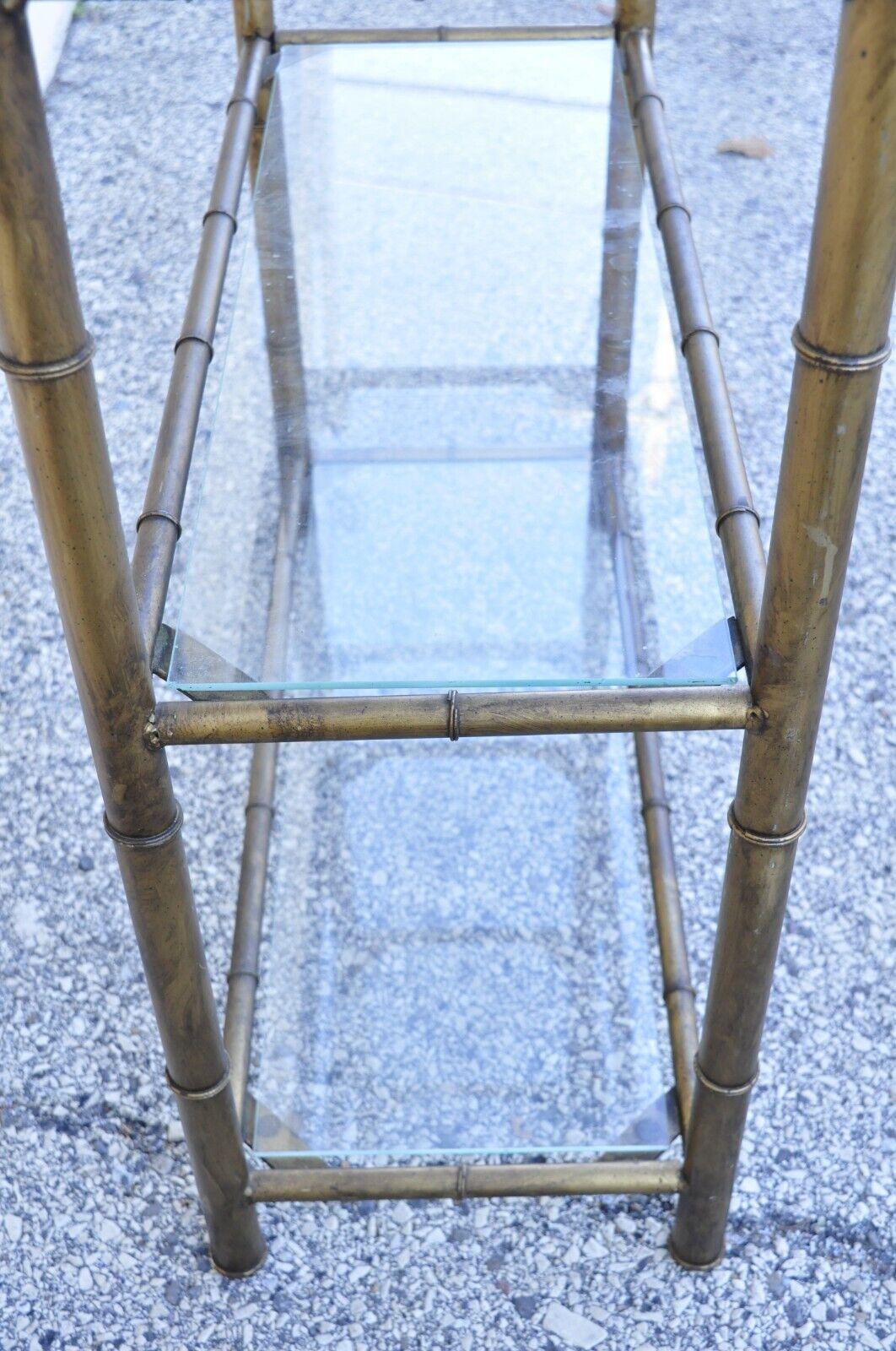 Vintage Hollywood Regency Gold Gilt Iron Small Faux Bamboo Pagoda Etagere Shelf 5