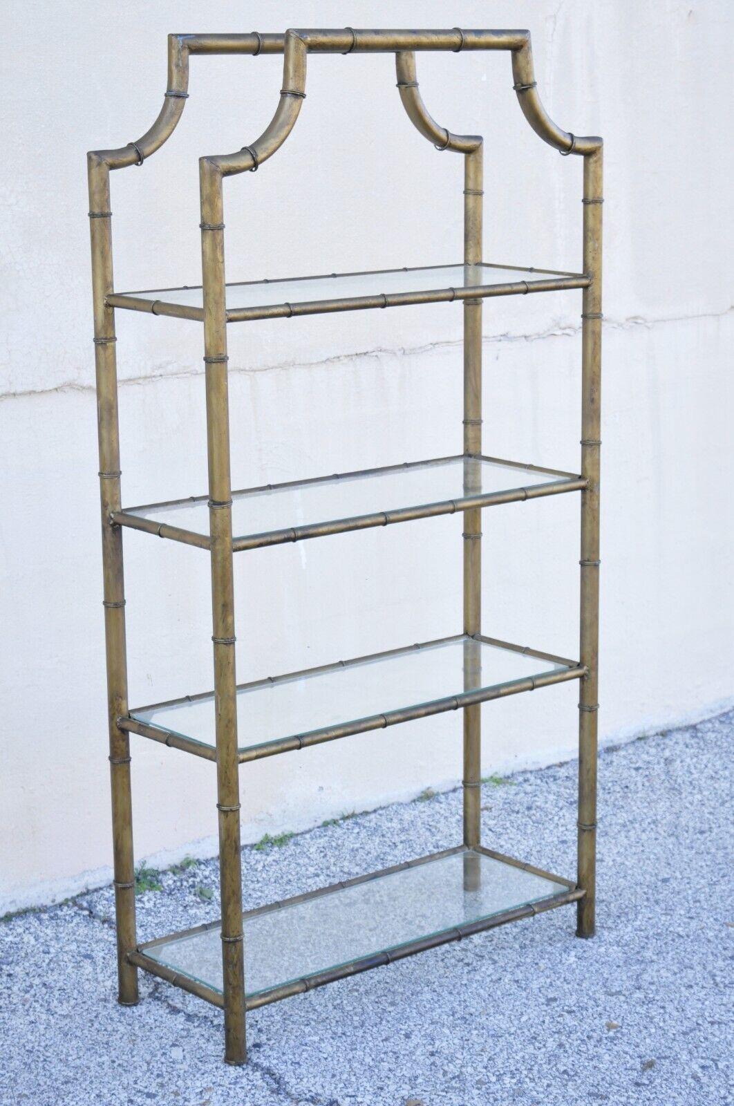 Vintage Hollywood Regency Gold Gilt Iron Small Faux Bamboo Pagoda Etagere Shelf 6