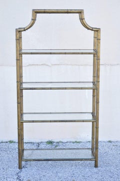Vintage Hollywood Regency Gold Gilt Iron Small Faux Bamboo Pagoda Etagere Shelf