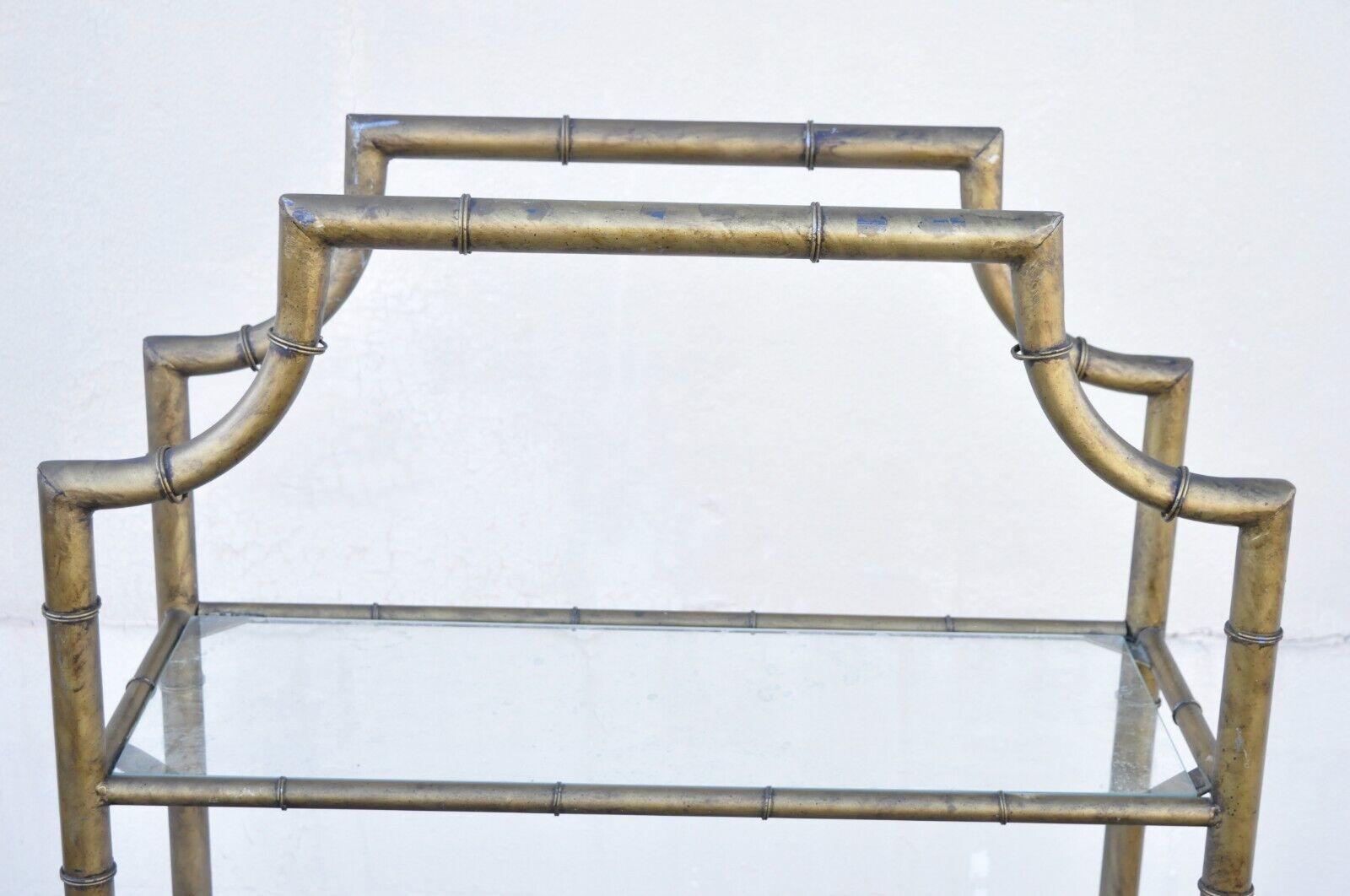 20th Century Vintage Hollywood Regency Gold Gilt Iron Small Faux Bamboo Pagoda Etagere Shelf