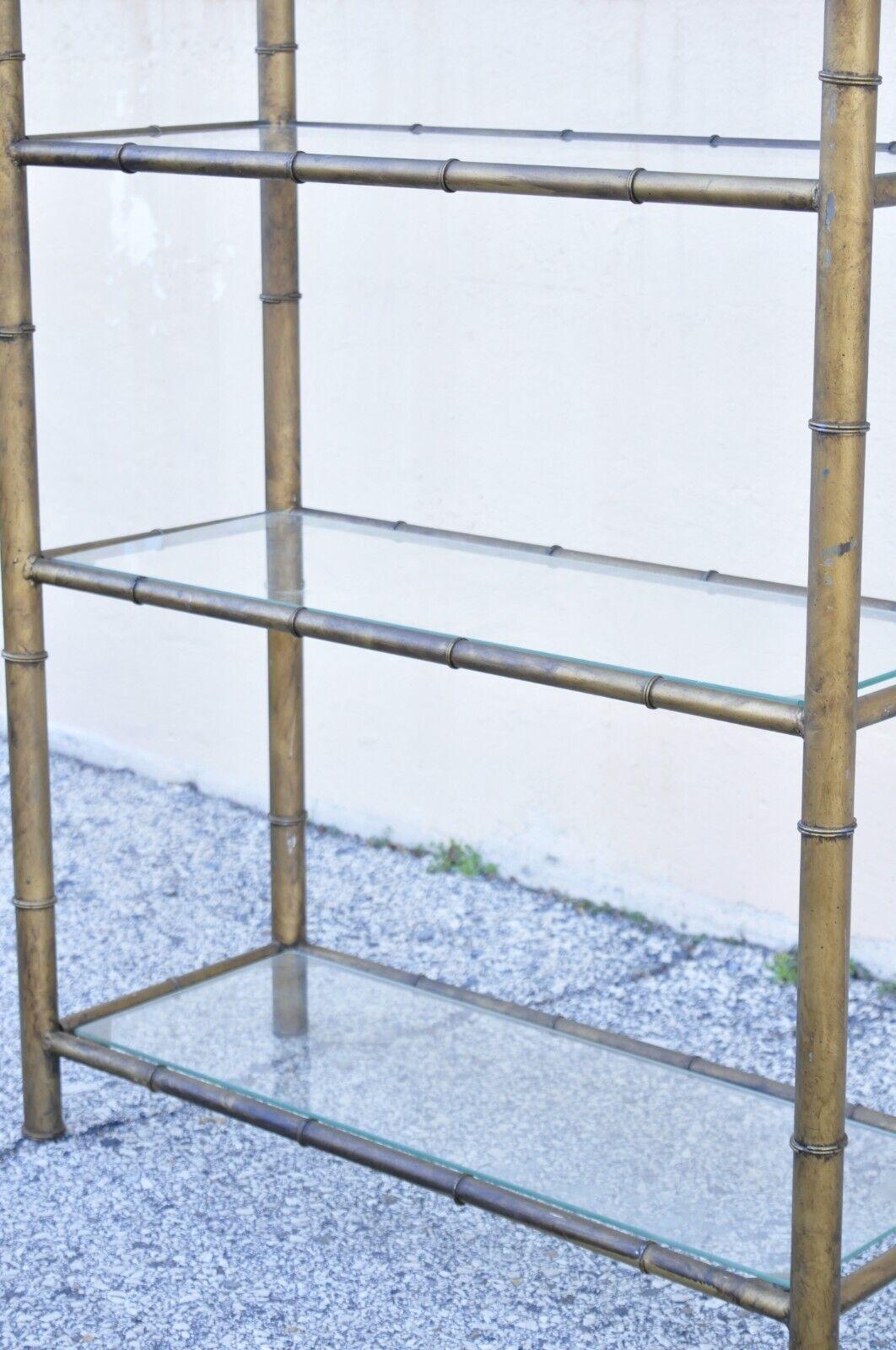 Metal Vintage Hollywood Regency Gold Gilt Iron Small Faux Bamboo Pagoda Etagere Shelf