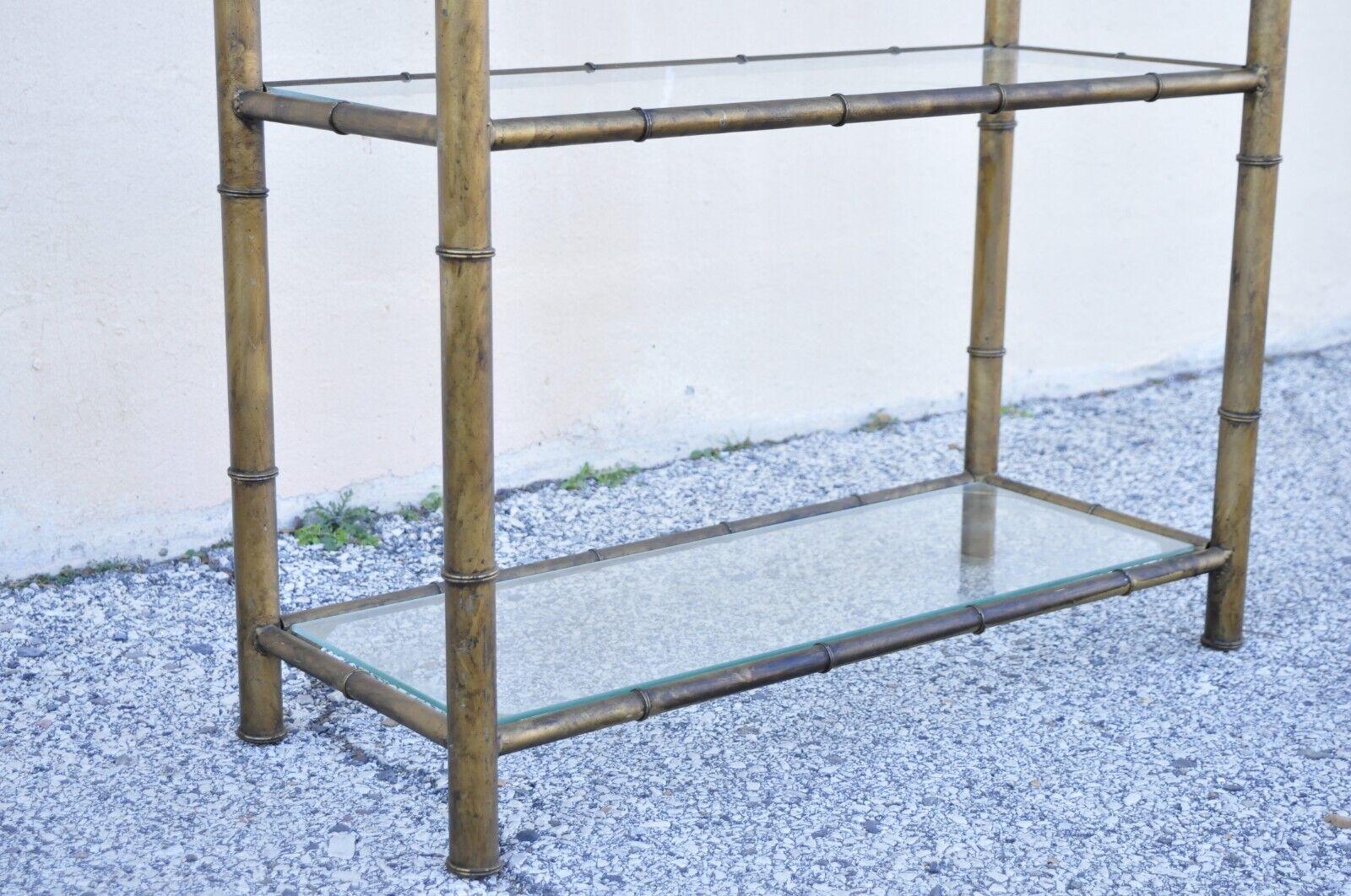 Vintage Hollywood Regency Gold Gilt Iron Small Faux Bamboo Pagoda Etagere Shelf 1