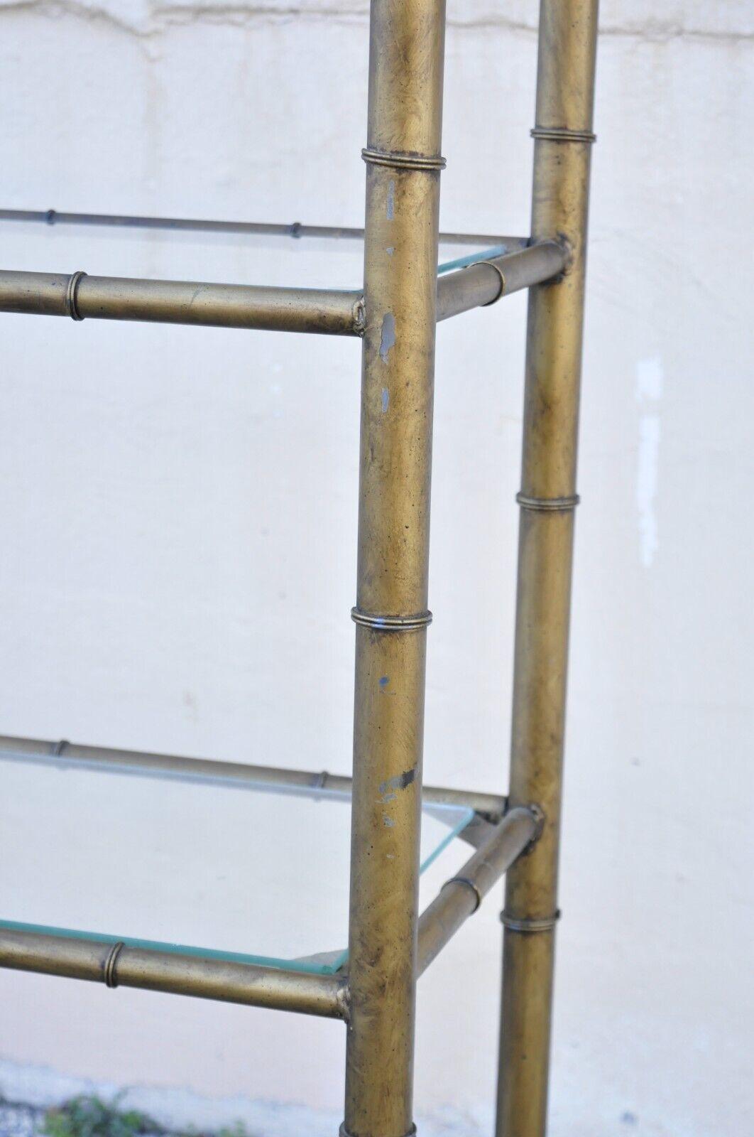 Vintage Hollywood Regency Gold Gilt Iron Small Faux Bamboo Pagoda Etagere Shelf 4