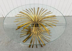 Vintage Hollywood Regency Gold Gilt Wheat Glass Top Coffee Table