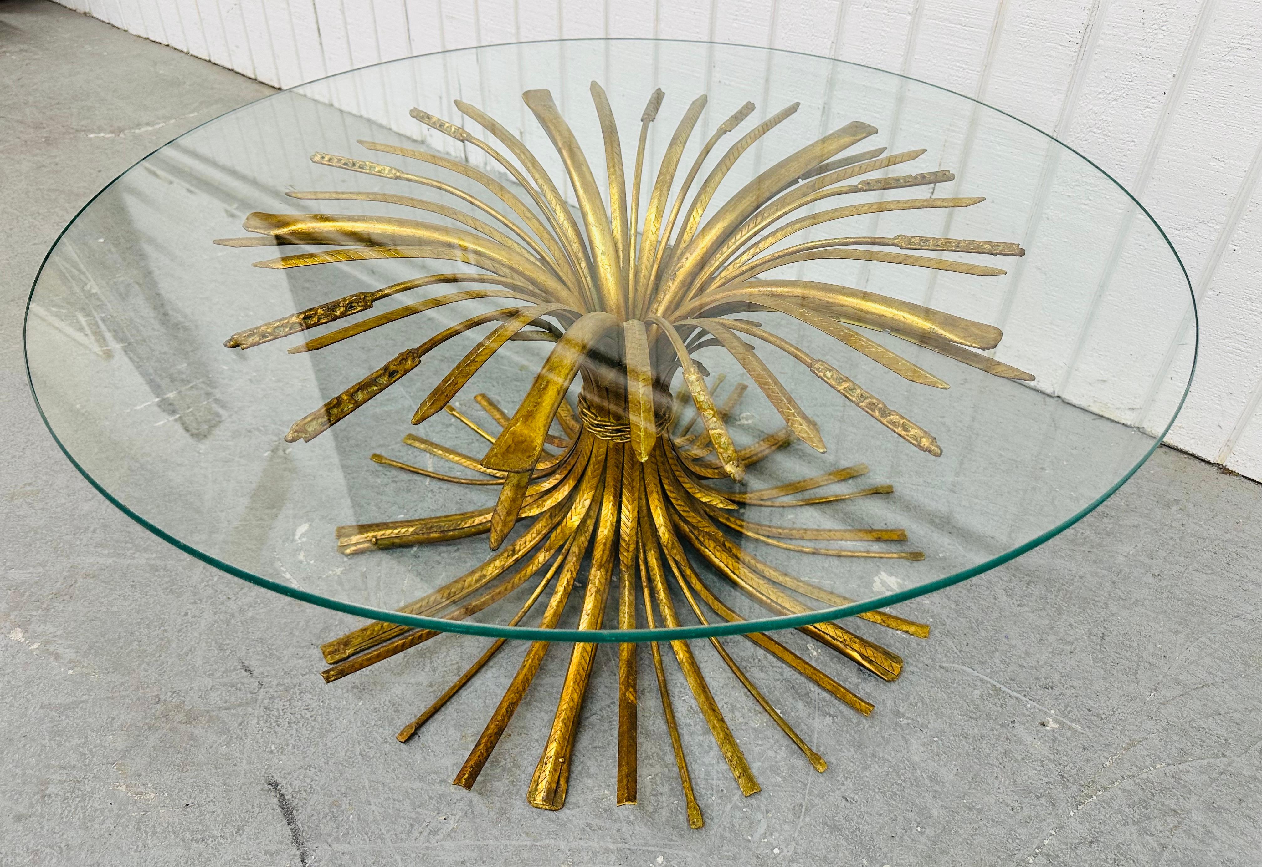 Vintage Hollywood Regency Gold Gilt Wheat Glass Top Coffee Table In Good Condition In Clarksboro, NJ