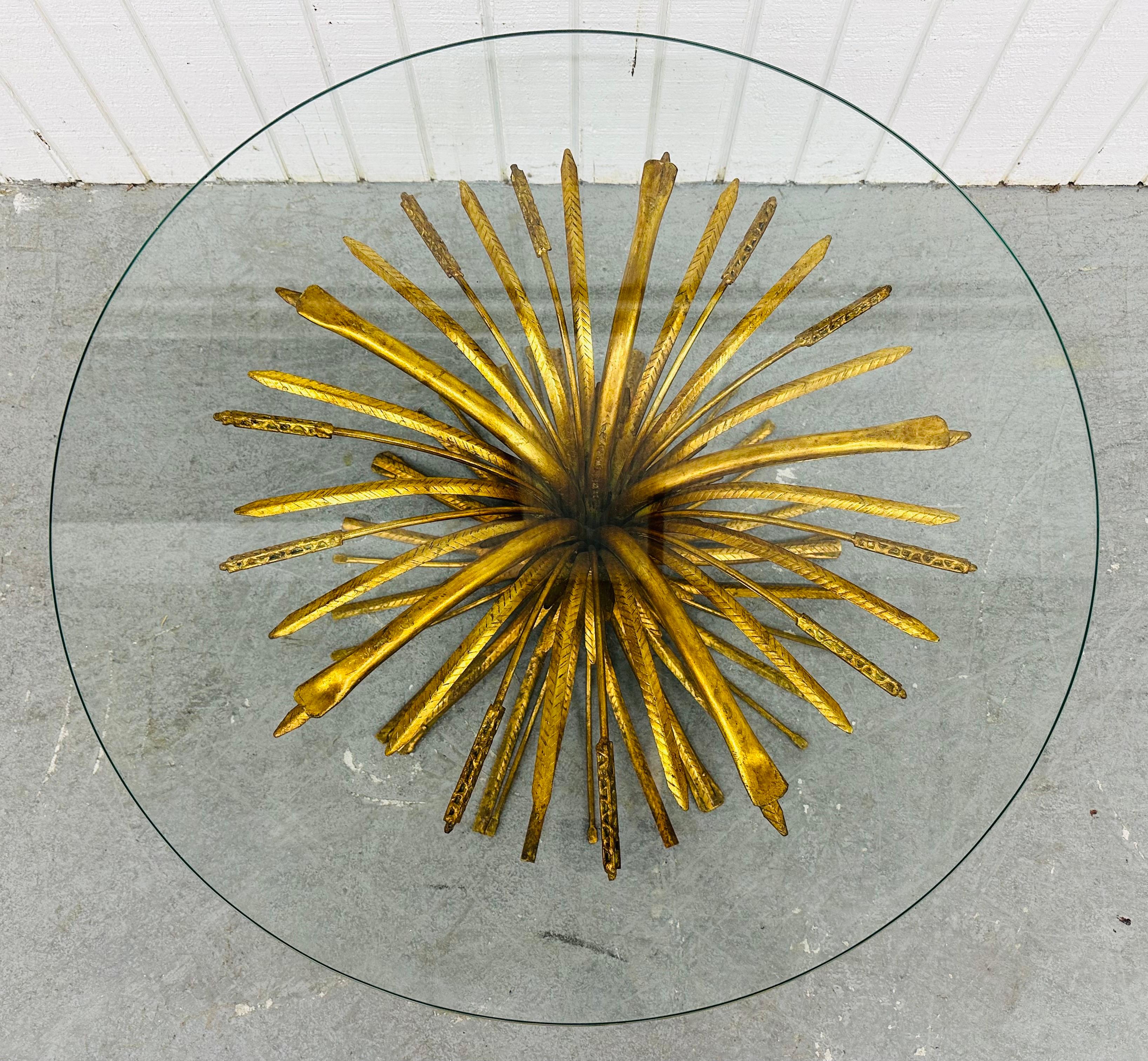 20th Century Vintage Hollywood Regency Gold Gilt Wheat Glass Top Coffee Table