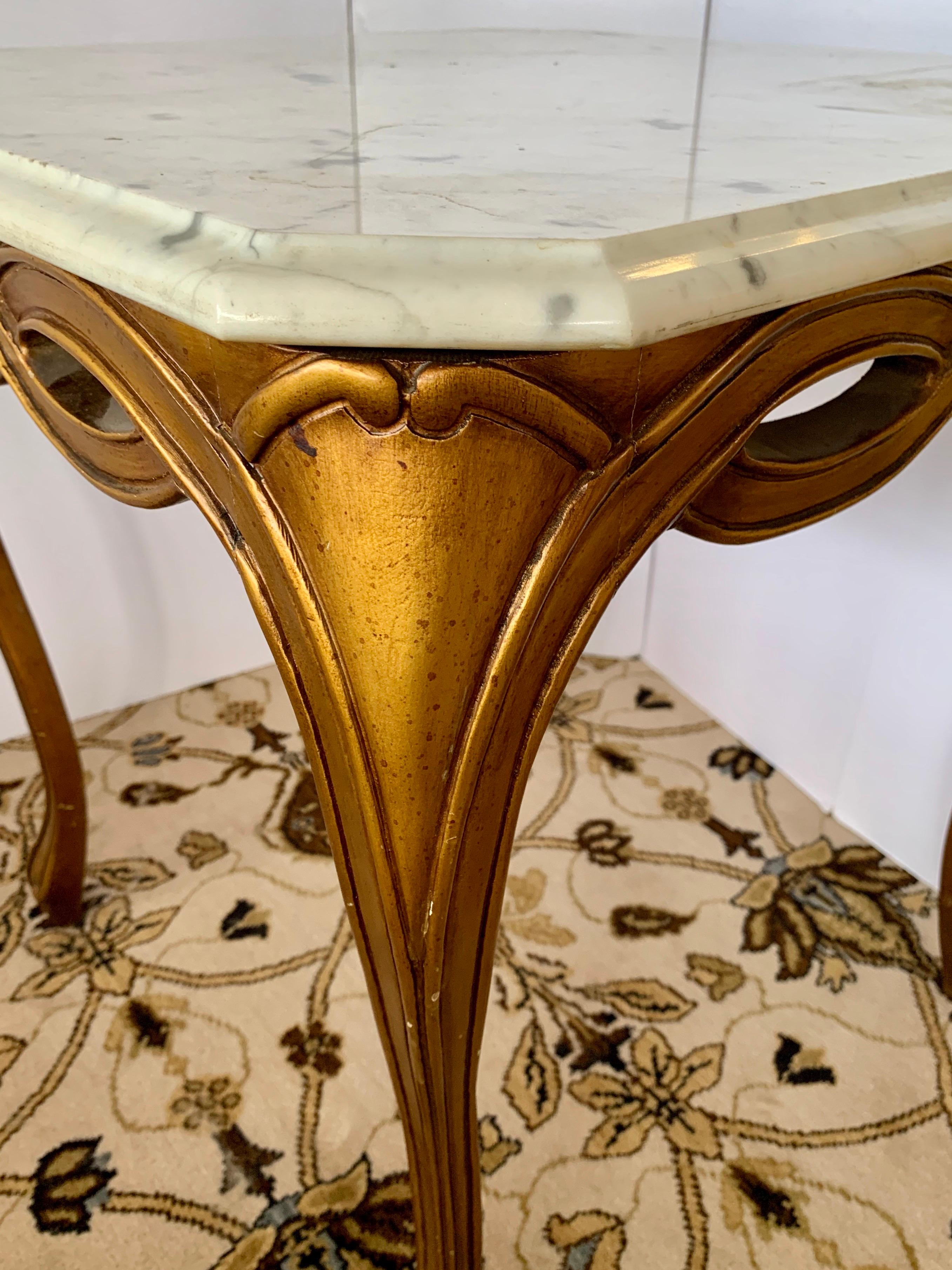 Vintage Hollywood Regency Gold Giltwood Marble-Top End Tables Mid-Century Modern 3