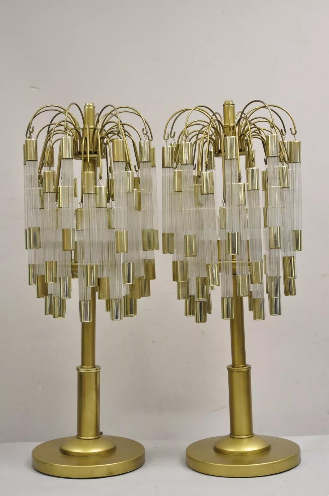 Lampes de table à cascade en acrylique Gold Palms Vintage - Paire en vente 8