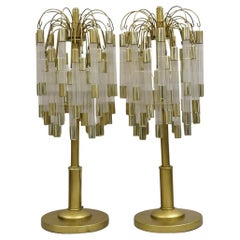 Vintage Hollywood Regency Gold "Palm Tree" Acrylic Waterfall Table Lamps - Pair