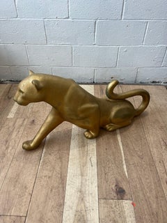 Vintage Hollywood Regency Gold Panther Sculpture Safari Chic Postmodern Decor