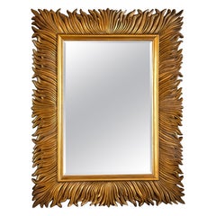Specchio da parete vintage in stile Hollywood Regency con motivo a raggi dorati e cornice decorata