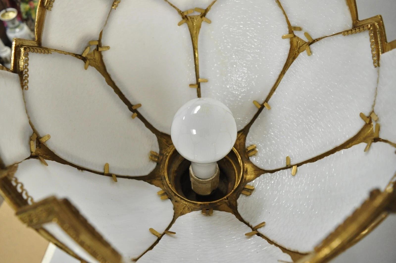 Vintage Hollywood Regency Gold Tall Candlestick Lantern Tulip Shade Table Lamp For Sale 5