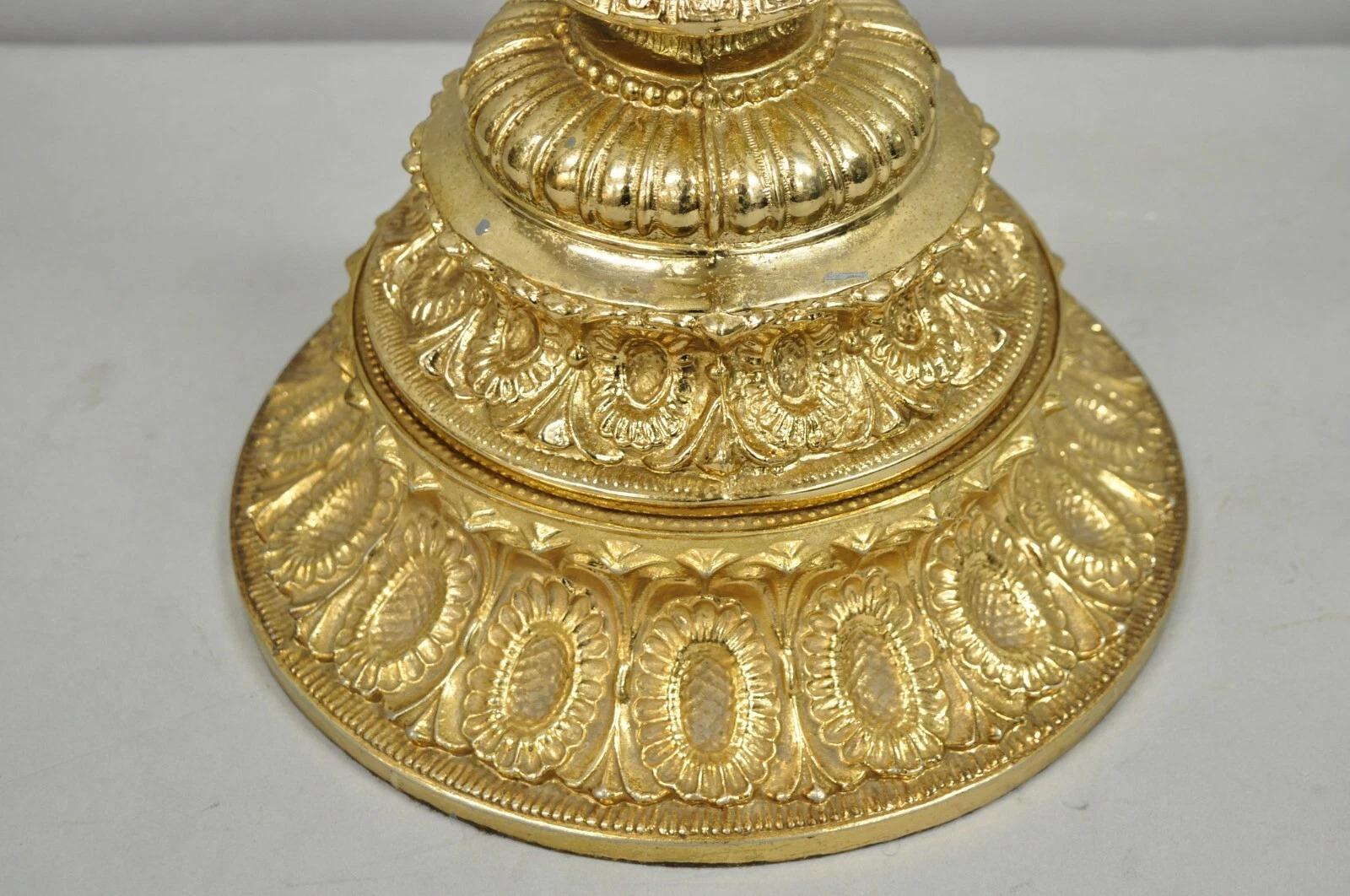 Vintage Hollywood Regency Gold Tall Candlestick Lantern Tulip Shade Table Lamp For Sale 6