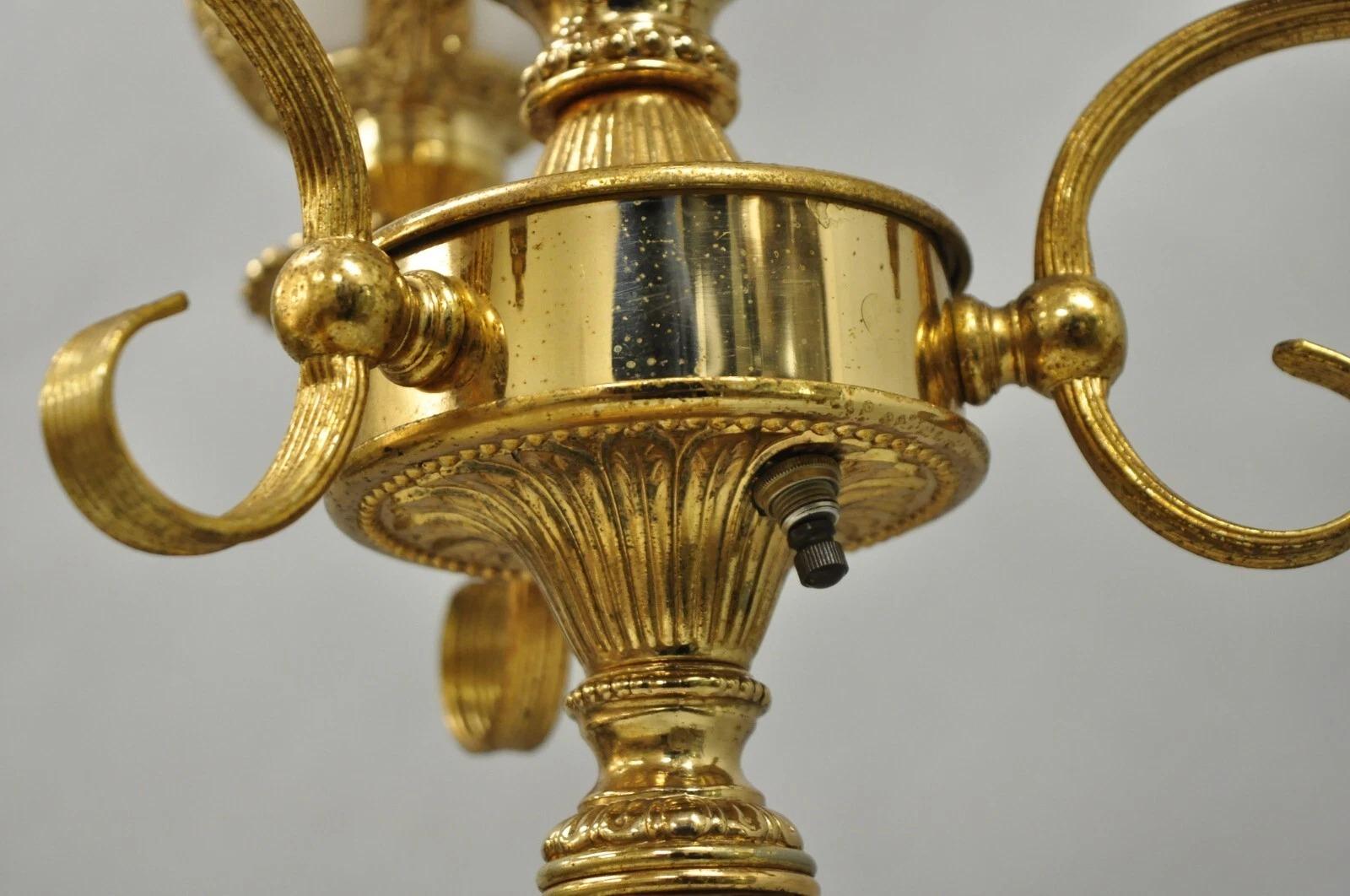 Metal Vintage Hollywood Regency Gold Tall Candlestick Lantern Tulip Shade Table Lamp For Sale