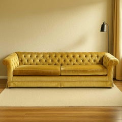 Vintage Hollywood Regency Gold Velvet Sofa, Tufted Chesterfield Style Couch