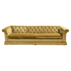 Vintage Hollywood Regency Gold Velvet Sofa, Tufted Chesterfield Style Couch