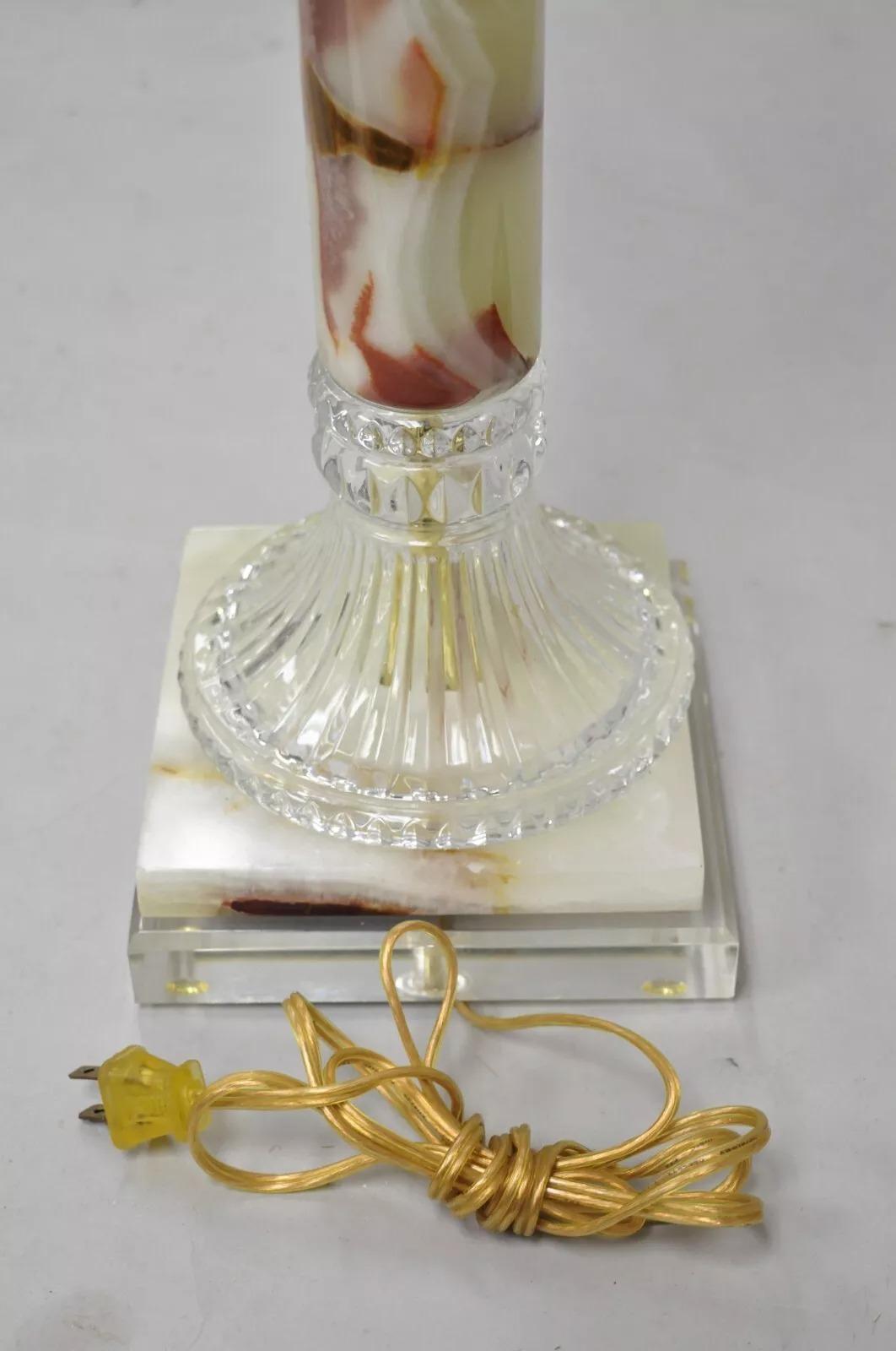 Lampe de table à colonne corinthienne en pierre d'onyx vert Hollywood Regency en vente 4