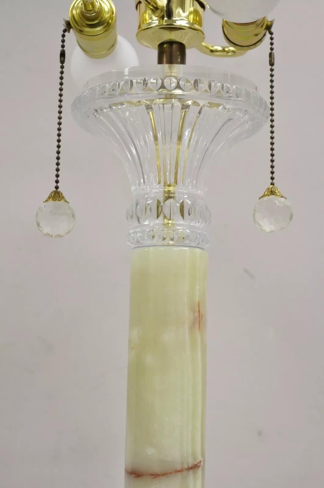 Lampe de table à colonne corinthienne en pierre d'onyx vert Hollywood Regency en vente 6